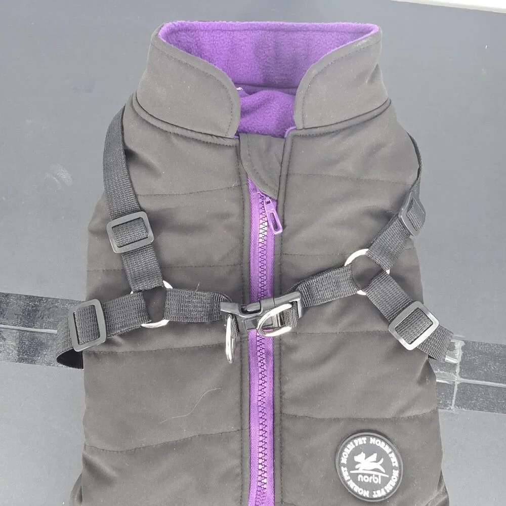 NorbiPet Dog Harness Jacket Large Black Purple Fleece Warm Adjustable Vest